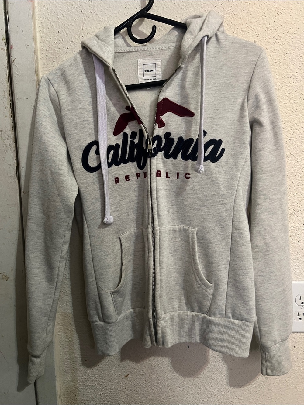 Reflex Light Gray California Republic Zip-Up Hoodie with Navy & Burgundy Details